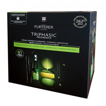 Rene Furterer - Triphasic Hair Loss Treatment for Progressive Hair Loss 16 Vials + Triphasic Shampoo